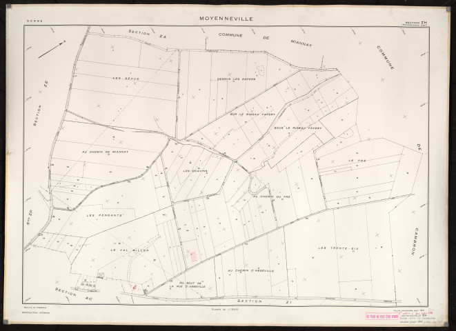 Plan du cadastre rénové - Moyenneville : section ZH
