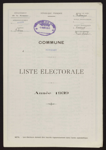 Liste électorale : Hérissart