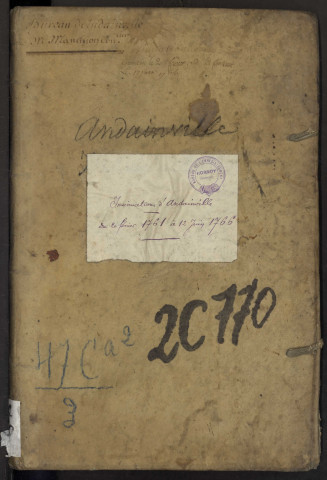 Insinuations du bureau d'Andainville pour la période du 20 février 1761 au 12 juin 1766