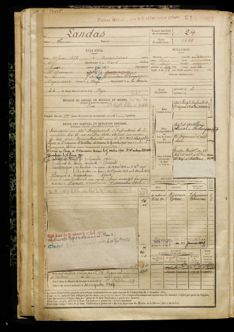 Landas, Lucien, né le 11 juin 1878 à Armentières (Nord), classe 1898, matricule n° 24, Bureau de recrutement de Péronne