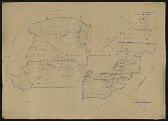 Plan du cadastre rénové - Sorel-en-Vimeu : section B