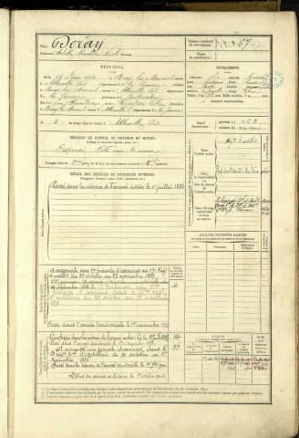 Deray, Achille Alexandre Noël, né le 14 juin 1860 à Bray-lès-Mareuil (Somme, France), classe 1880, matricule n° 67, Bureau de recrutement d'Abbeville