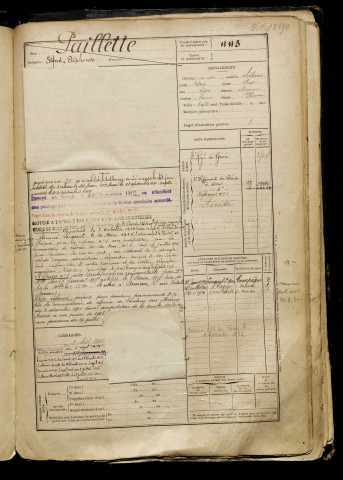 Paillette, Alfred Alphonse, né le 24 mars 1889 à Taillefontaine (Aisne), classe 1909, matricule n° 443, Bureau de recrutement de Péronne