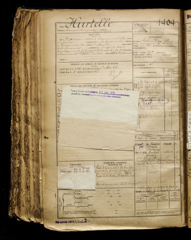 Hurtelle, François Augustin Raymond, né le 21 janvier 1897 à Fressenneville (Somme), classe 1917, matricule n° 1404, Bureau de recrutement d'Amiens