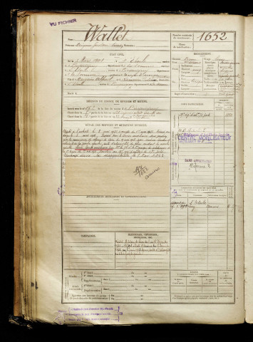 Wallet, Origène Gustave Simon, né le 03 mars 1901 à Étoile (L') (Somme), classe 1921, matricule n° 1652, Bureau de recrutement d'Amiens