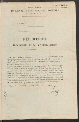 Répertoire des formalités hypothécaires, du 18/03/1869 au 11/09/1869, volume n° 118 (Conservation des hypothèques de Doullens)