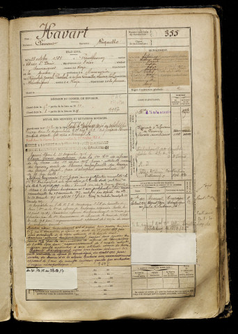 Havart, Clément, né le 23 octobre 1889 à Grandfresnoy (Oise), classe 1909, matricule n° 355, Bureau de recrutement de Péronne