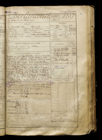 Berlancourt, Georges Ernest Henri, né le 23 juillet 1899 à Forceville (Somme), classe 1919, matricule n° 1157, Bureau de recrutement d'Abbeville