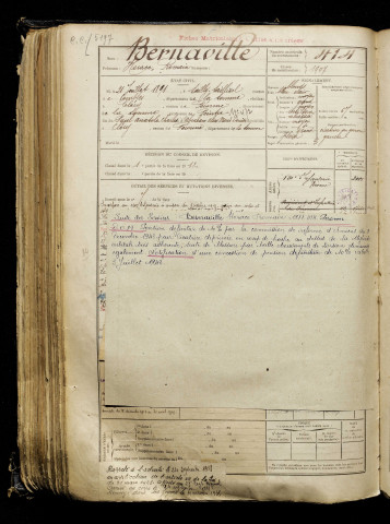 Bernaville, Horace Romain, né le 21 juillet 1891 à Sailly-Saillisel (Somme), classe 1911, matricule n° 414, Bureau de recrutement de Péronne