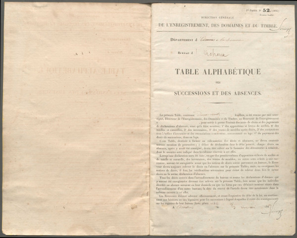 Table des successions et absences du bureau d'Acheux-en-Amiénois