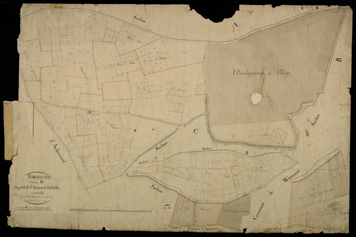 Plan du cadastre napoléonien - Marcelcave : Petit chemin d'Amiens (Le) ; Chef-lieu (Le), D et une partie de la section C