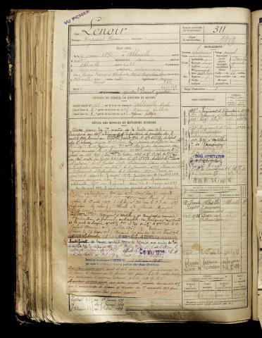 Lenoir, Raymond Henri, né le 05 juin 1895 à Abbeville (Somme), classe 1915, matricule n° 311, Bureau de recrutement d'Abbeville