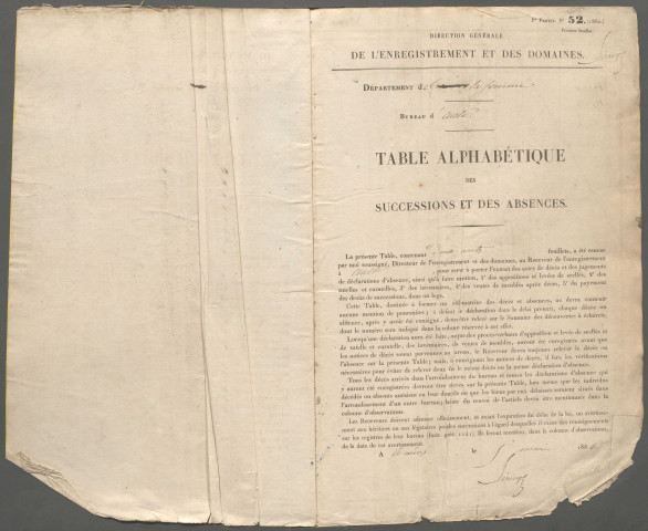 Table des successions et absences du bureau d'Ault