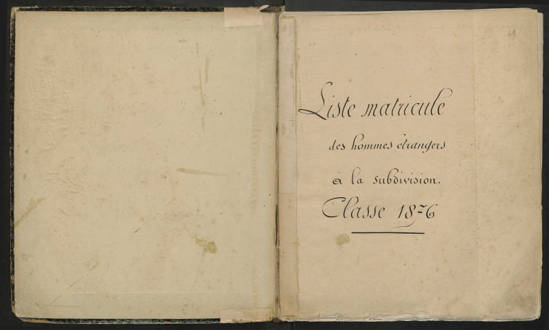 Péronne : liste des matricules n° 1 à 135 des hommes étrangers à la subdivision de la classe 1876