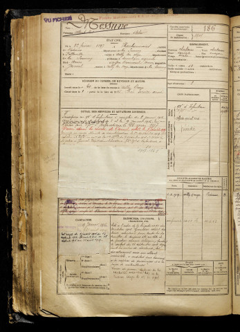 Messuve, Albert Paul, né le 22 février 1897 à Harbonnières (Somme), classe 1917, matricule n° 186, Bureau de recrutement de Péronne