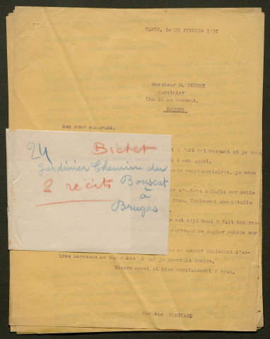 Témoignage de Bichet, Robert et correspondance avec Jacques Péricard