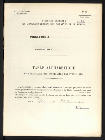 Table alphabétique du répertoire des formalités, de Cornol à Cozzie, volume 65 (Conservation des hypothèques d'Amiens)