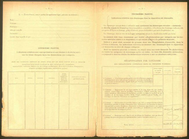 Longueval. Demande d'indemnisation des dommages de guerre : dossier Morel-Folly