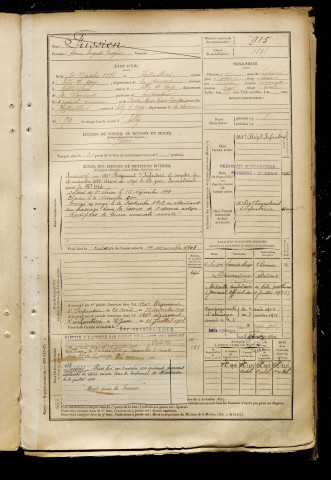 Fussien, Adrien Auguste Eugène, né le 30 octobre 1878 à Hallivillers (Somme), classe 1898, matricule n° 915, Bureau de recrutement de Péronne