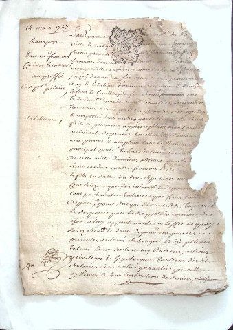 Etude de Me Firmin Magnier à Amiens (étude n°4). Minutes de l'année 1747