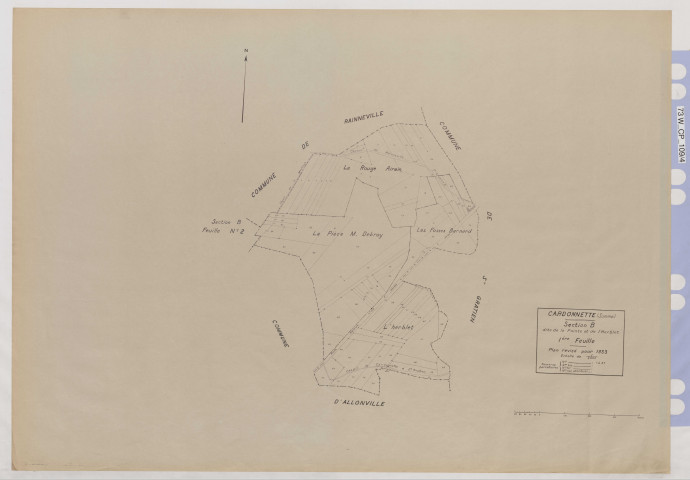Plan du cadastre rénové - Cardonette : section B1