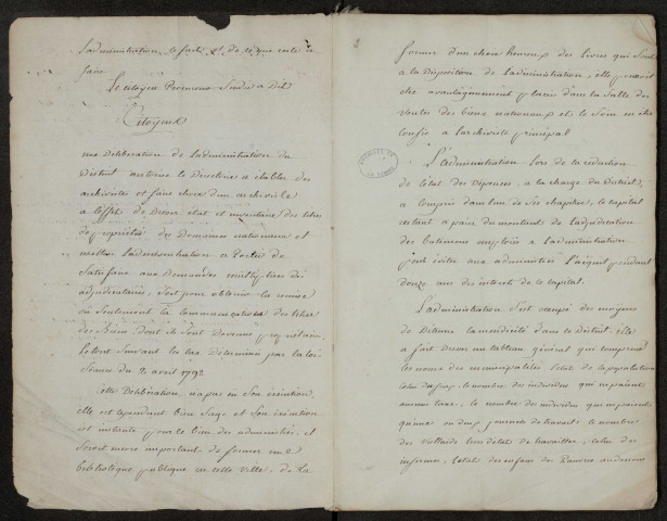 Procès-verbal de l'assemblée du district de Péronne : 20 décembre 1792-12 janvier 1793