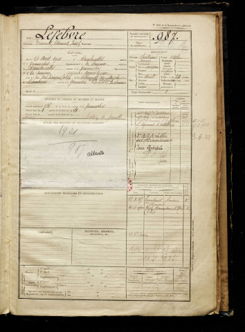 Lefebvre, Fernand Edmond Joseph, né le 14 avril 1901 à Ramburelles (Somme), classe 1921, matricule n° 987, Bureau de recrutement d'Abbeville