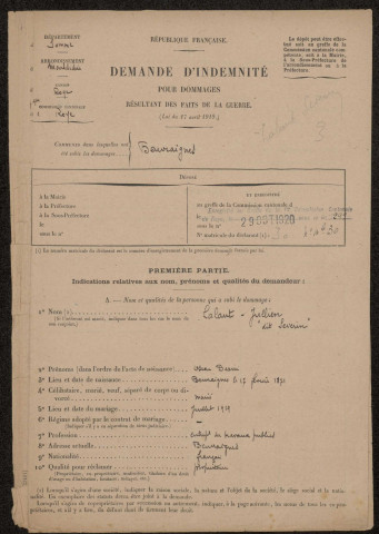 Beuvraignes. Demande d'indemnisation des dommages de guerre : dossier Lalaut -Jullien