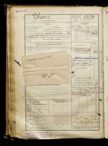 Yvart, Jean François Henri, né le 01 mars 1901 à Saint-Ouen (Somme), classe 1921, matricule n° 1654, Bureau de recrutement d'Amiens