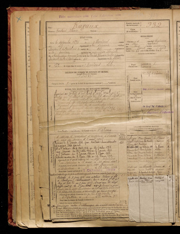 Ravaux, Constant Albéric, né le 06 septembre 1875 à Amiens (Somme), classe 1895, matricule n° 932, Bureau de recrutement d'Amiens