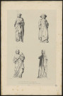 Picardie. 1 et 2. Statues des Rois Louis XI et Louis XIII de la Façade de la Chapelle de Rue. 3. Vierge dans l'église de l'Hospice de Rue. 4. Statue de Sainte Bathilde dans l'église de Corbie