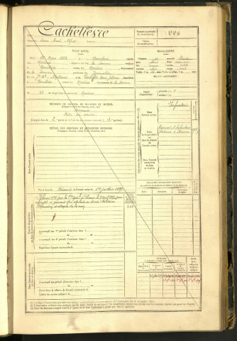 Cachelièvre, Pierre Aimé Alfred, né le 22 mars 1863 à Bouchoir (Somme, France), classe 1883, matricule n° 225, Bureau de recrutement de Péronne