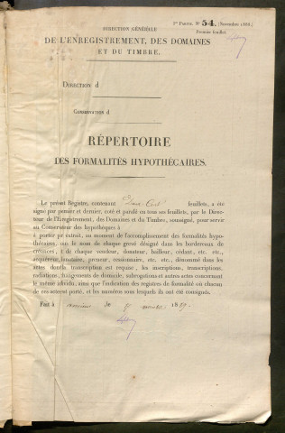 Répertoire des formalités hypothécaires, du 11/07/1890 au 04/12/1890, registre n° 304 (Péronne)