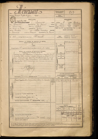 Ménessart, Fernand Virgile Oligène, né le 24 novembre 1867 à Surcamps (Somme), classe 1887, matricule n° 217, Bureau de recrutement d'Abbeville