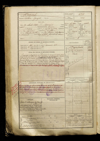 Damé, Arthur Georges, né le 17 avril 1896 à Amiens (Somme), classe 1916, matricule n° 638, Bureau de recrutement d'Amiens