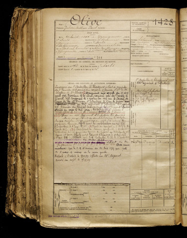 Olive, Julien Arthur Paul, né le 21 août 1897 à Yzengremer (Somme), classe 1917, matricule n° 1428, Bureau de recrutement d'Amiens