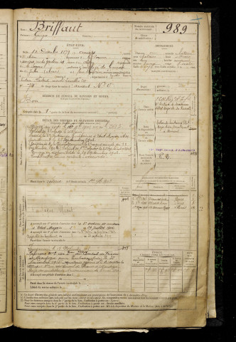 Briffaut, Georges, né le 10 décembre 1879 à Amiens (Somme), classe 1899, matricule n° 989, Bureau de recrutement d'Amiens