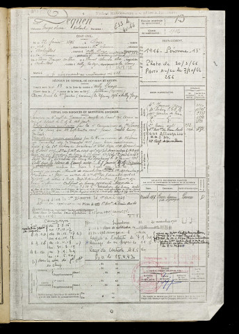 Dequen, Georges Olivier Robert, né le 22 janvier 1896 à Roye (Somme), classe 1916, matricule n° 13, Bureau de recrutement de Péronne