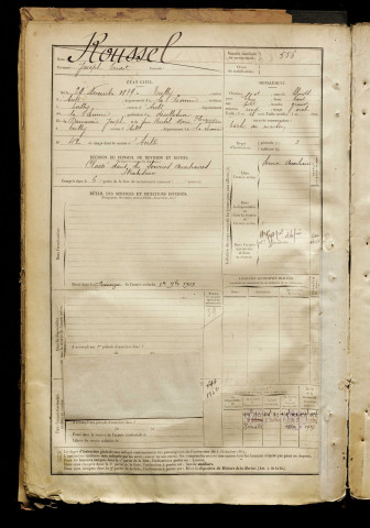 Roussel, Joseph Ernest, né le 29 novembre 1879 à Tully (Somme), classe 1899, matricule n° 556, Bureau de recrutement d'Abbeville