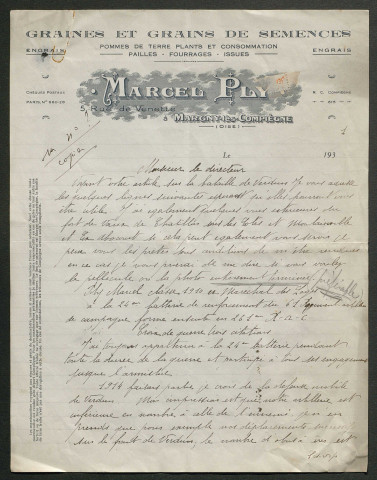 Témoignage de Ply, Marcel et correspondance avec Jacques Péricard