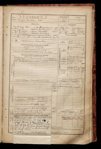 Lecossois, Eugène Ernest, né le 12 mai 1873 à Bouillancourt-en-Séry (Somme), classe 1893, matricule n° 1267, Bureau de recrutement d'Abbeville