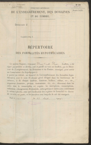 Répertoire des formalités hypothécaires, du 24/01/1902 au 02/10/1902, registre n° 176 (Conservation des hypothèques de Doullens)