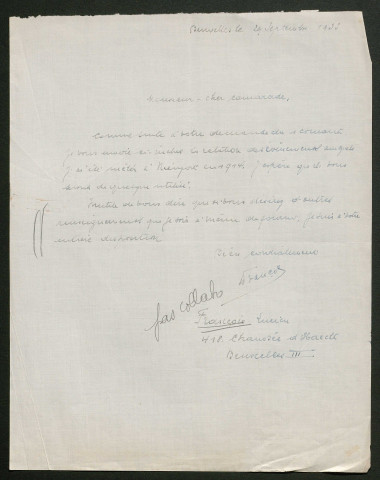 Témoignage de François, Lucien (Sous-lieutenant) et correspondance avec Jacques Péricard