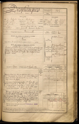 Desplanques, Olivier Constantin, né le 20 septembre 1869 à Boisbergues (Somme), classe 1889, matricule n° 357, Bureau de recrutement d'Abbeville