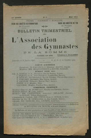 Bulletin trimestriel de l'association des gymnastes de la Somme. 13e année, n° 2