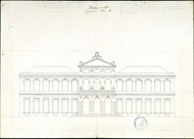 Hôtel de l'Intendance : projet de plan en élévation de la façade côté jardin, attribué à l'architecte Rousseau