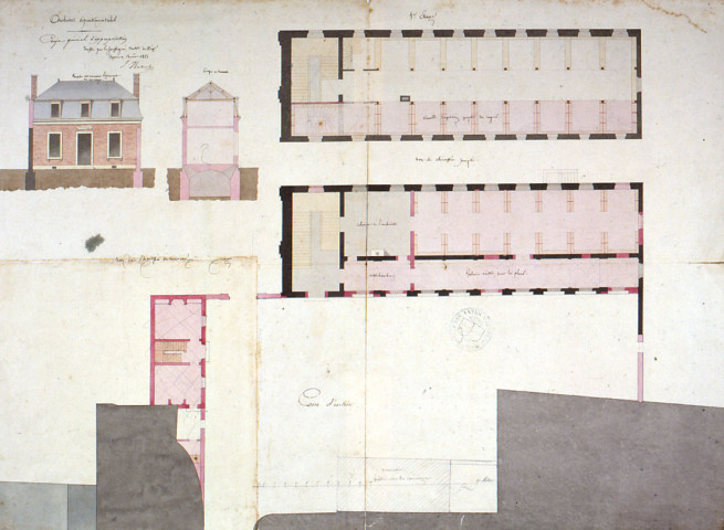 Hôtel du conseil général : plan des salles destinées au service des archives, dessiné par Herbault, architecte départemental