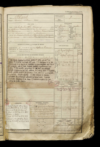 Blond, André Alban, né le 25 septembre 1896 à Airaines (Somme), classe 1916, matricule n° 7, Bureau de recrutement d'Amiens