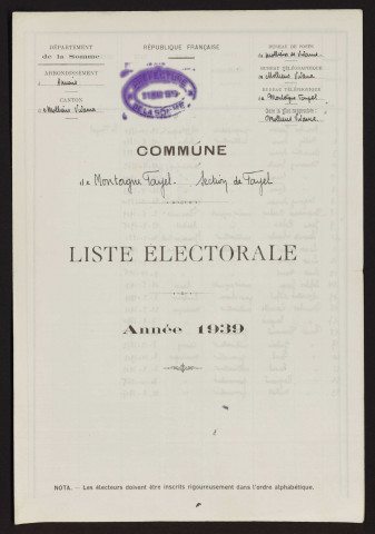 Liste électorale : Montagne-Fayel, 2ème Section (Fayel)
