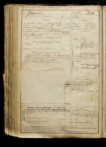 Jeannin, Gaëtan Pierre Ferdinand, né le 16 février 1879 à Saint-Malo (Ille-et-Vilaine), classe 1899, matricule n° 308, Bureau de recrutement d'Amiens